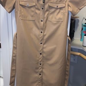 Faux leather button down wrap dress